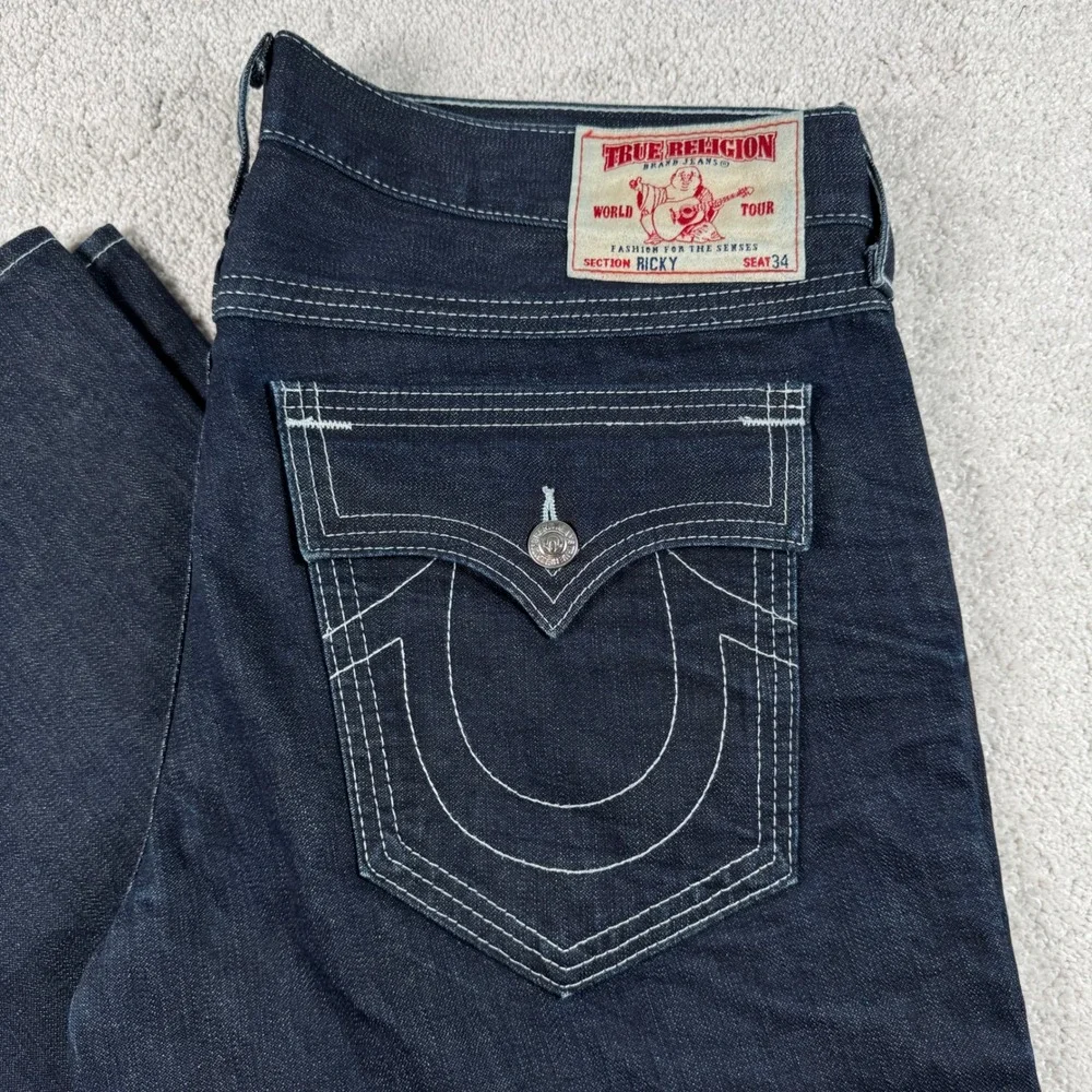 True Religion Ricky Jeans Mens 40 Dark Wash Denim Straight Leg Made in USA 40X35